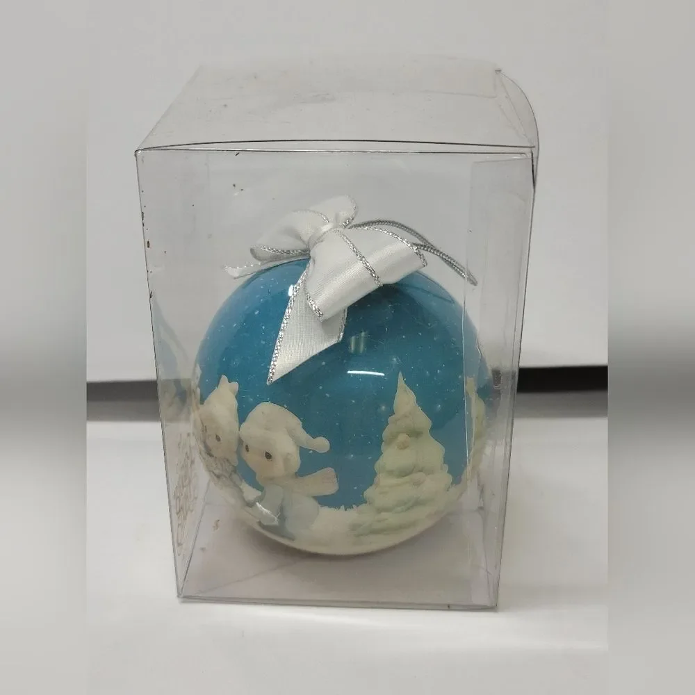 Lot of 4 Precious Moments Holiday Ornaments 1994 Enesco Round Balls Bows